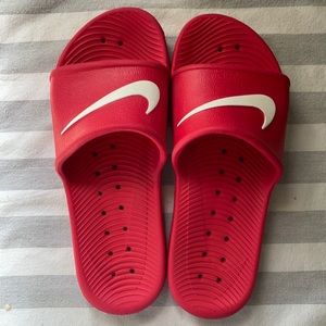 Red Nike Kawa slides, excellent condition